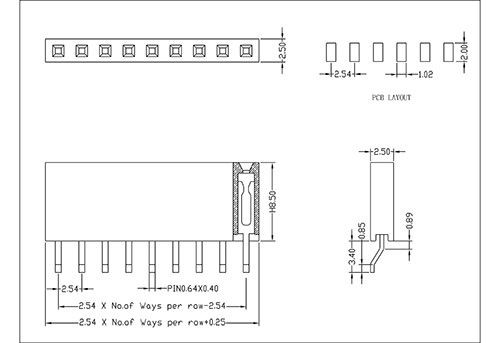 2.54 mm Female Header Single Row  Angle SMT Type H8.5  FHEM01-XXSXXX