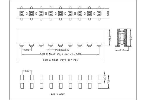 5.08 mm Female Header Single Row  SMT Type H8.9  FHGM01-XXSXXX