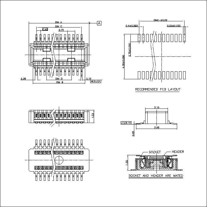0.4mm Board To Board Male Connector Mating Height=1.5mm BB0.4M-1.5XXX03